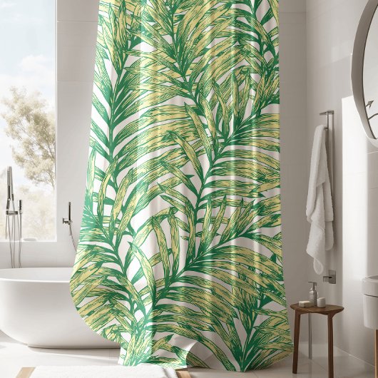熱帯の緑のジャングルファーンリーフシャワーカーテン シャワーカーテン