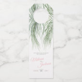 熱帯の緑のピンクのヤシの花の花の花の水の色結婚の数 ボトルネックタグ (正面)