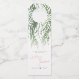 熱帯の緑のピンクのヤシの花の花の花の水の色結婚の数 ボトルネックタグ