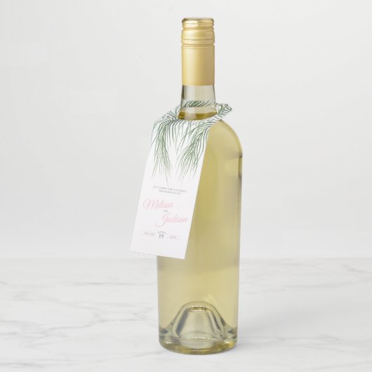 熱帯の緑のピンクのヤシの花の花の花の水の色結婚の数 ボトルネックタグ (アングル)