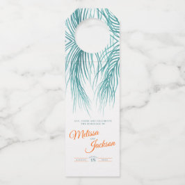 熱帯の緑のピンクのヤシの花の花の花の水の色結婚の数 ボトルネックタグ