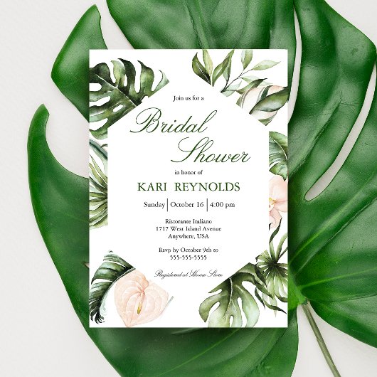 熱帯の緑のフローラブライダルシャワーへの招待 招待状