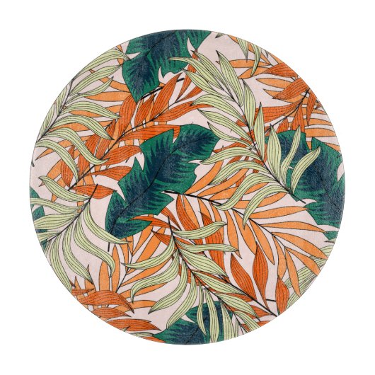 熱帯の緑のベージュ葉の、シームレスなパターン。 カッティングボード (正面)