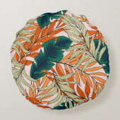 熱帯の緑のベージュ葉の、シームレスなパターン。 ラウンドクッション (裏面)