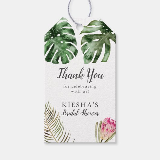 熱帯の緑のモダン葉ブライダルシャワー ギフトタグ (正面)