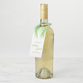 熱帯の緑のヤシの花の花の花の花の水の色の結婚アート ボトルネックタグ