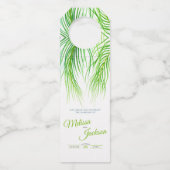 熱帯の緑のヤシの花の花の花の花の水の色の結婚アート ボトルネックタグ (正面)