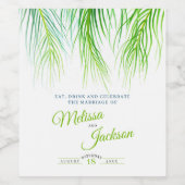 熱帯の緑のヤシの花の花の花の花の水の色の結婚アート ワインラベル (シングルラベル)