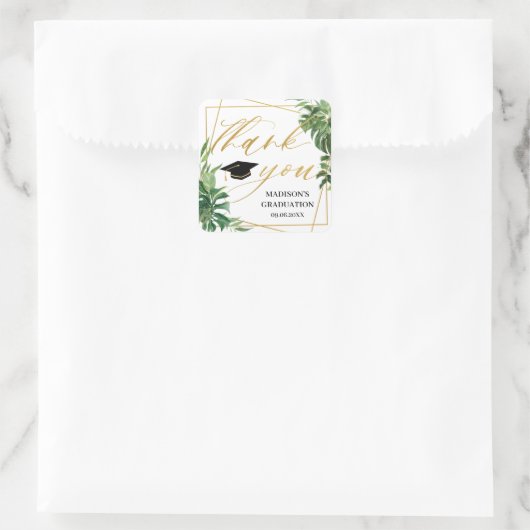 熱帯の緑の卒業式金ゴールド幾何学的好意 スクエアシール (バッグ)