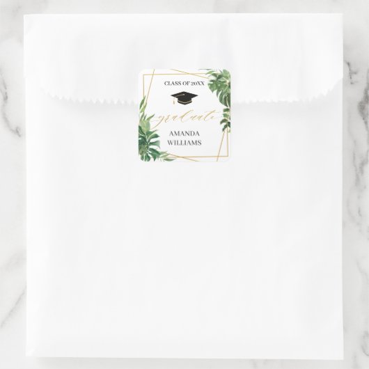 熱帯の緑の卒業式金ゴールド幾何学的好意 スクエアシール (バッグ)