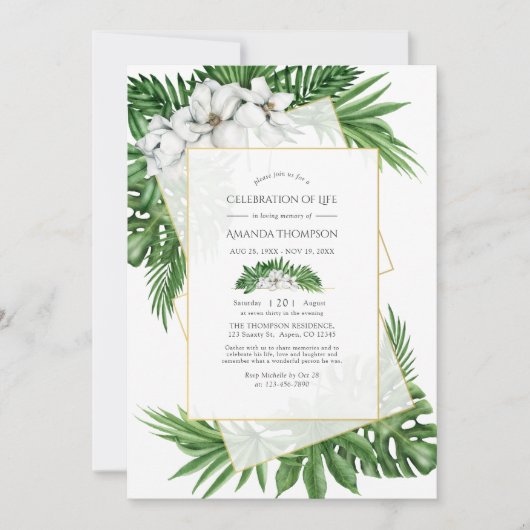 熱帯の緑の幾何学的お祝い 招待状 (正面)