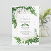 熱帯の緑の幾何学的お祝い 招待状 (スタンド正面)