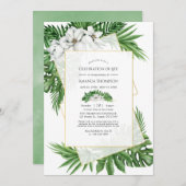 熱帯の緑の幾何学的お祝い 招待状 (正面/裏面)