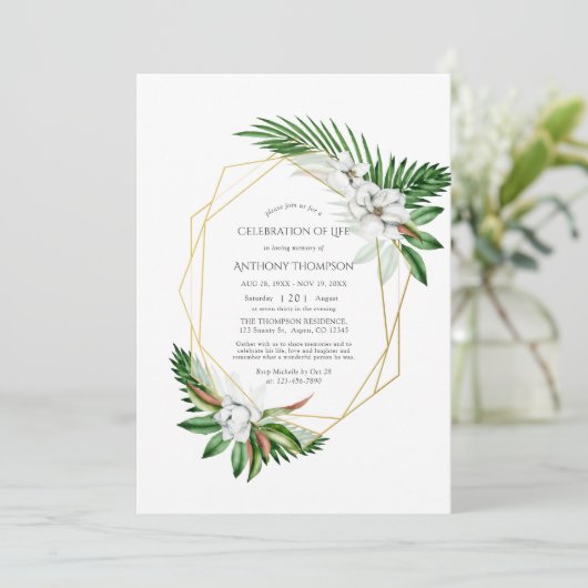 熱帯の緑の幾何学的お祝い 招待状 (スタンド正面)