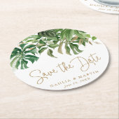 熱帯の緑の日モダン付金ゴールドを保存 ラウンドペーパーコースター (アングル)