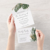 熱帯の緑の植物すべて結婚の オールインワン招待状 (貼ってはがせる)