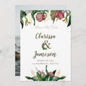 熱帯の緑の水の結婚色の写真 セーブザデート (正面/裏面)