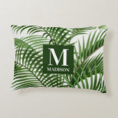熱帯の緑の水の色のヤシのモノグラムの木 アクセントクッション (裏面)