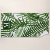 熱帯の緑の水の色のヤシのモノグラムの木 ビーチタオル (正面)