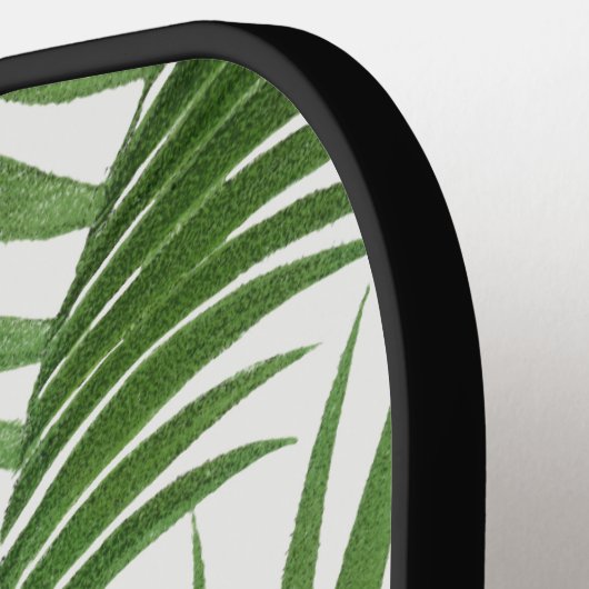 熱帯の緑の水の色のヤシのモノグラムの木 ピックルボールラケット (左詳細)