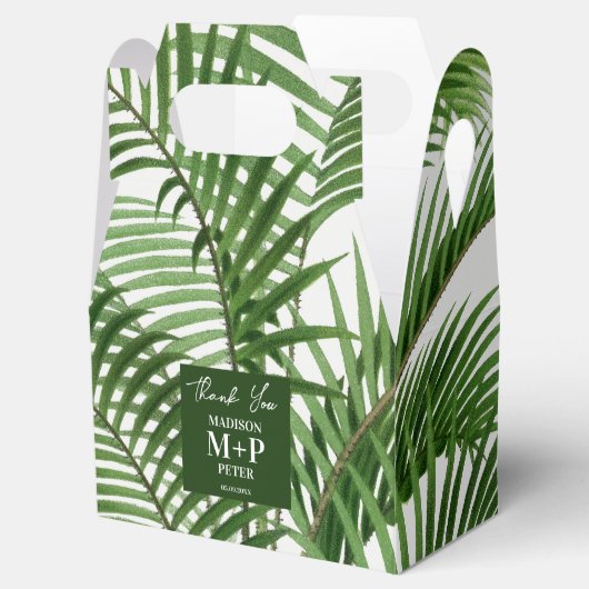 熱帯の緑の水の色のヤシのモノグラムの木 フェイバーボックス (オープン)