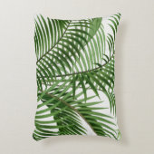 熱帯の緑の水の色のヤシの木葉の アクセントクッション (正面(垂直))