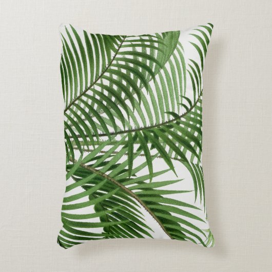 熱帯の緑の水の色のヤシの木葉の アクセントクッション (正面(垂直))