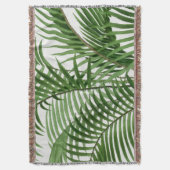熱帯の緑の水の色のヤシの木葉の スローブランケット (正面縦)
