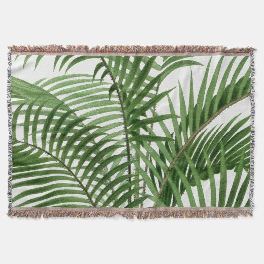 熱帯の緑の水の色のヤシの木葉の スローブランケット (正面)