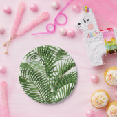 熱帯の緑の水の色のヤシの木葉の ペーパープレート (パーティー)