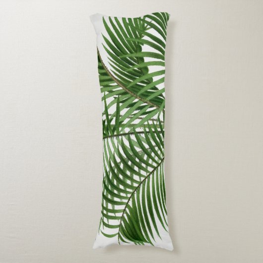 熱帯の緑の水の色のヤシの木葉の ボディピロー (正面縦)