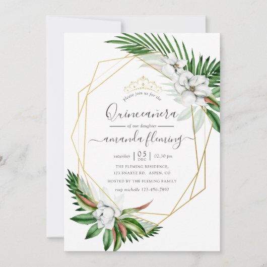 熱帯の緑の水の色の幾何学的なキンセアニラ 招待状 (正面)