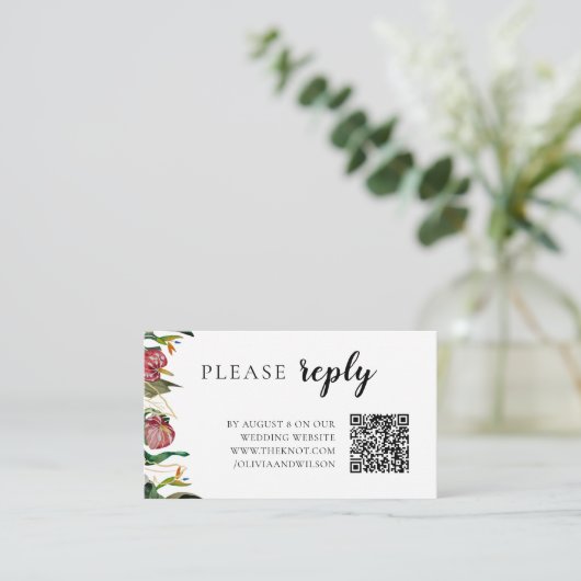 熱帯の緑の水の色の結婚式RSVP エンクロージャーカード (スタンド正面)