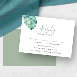 熱帯の緑の水の色の返信RSVPカード 出欠カード