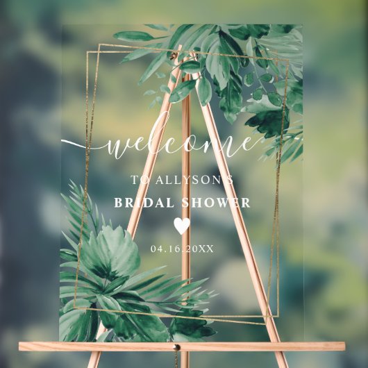 熱帯の緑の水色のブライダルシャワー歓迎 アクリルサイン (ニュートラル)