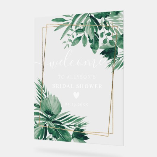 熱帯の緑の水色のブライダルシャワー歓迎 アクリルサイン (傾斜)