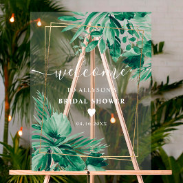 熱帯の緑の水色のブライダルシャワー歓迎 アクリルサイン