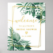 熱帯の緑の水色のブライダルシャワー歓迎 箔ポスター (正面)