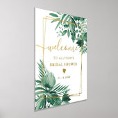 熱帯の緑の水色のブライダルシャワー歓迎 箔ポスター (レイダウン)