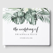 熱帯の緑の白いフローラの書結婚道 ゲストブック (正面)