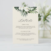 熱帯の緑の白いフローラ結婚詳細 エンクロージャーカード (スタンド正面)