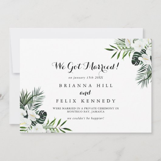 熱帯の緑の白いフローラ駆け落ち 案内状 (正面)