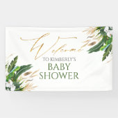 熱帯の緑の白い蘭の赤ちゃんシャワーへようこそ 横断幕 (横)