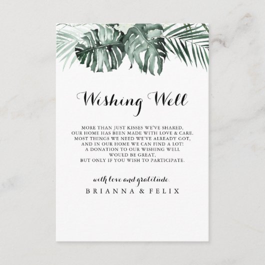 熱帯の緑の白結婚の願い井戸 エンクロージャーカード (正面)