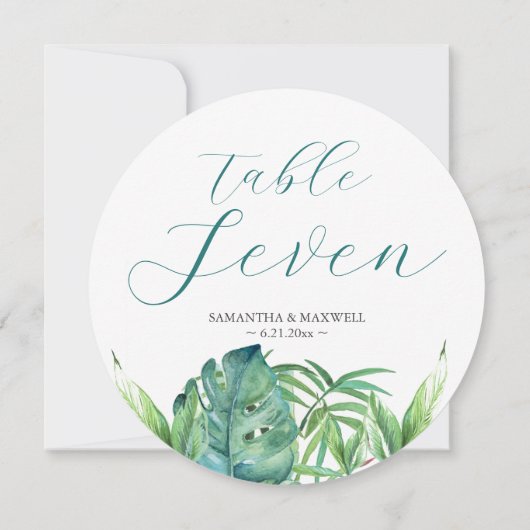 熱帯の緑の目的地の結婚式のテーブルカード 招待状 (裏面)