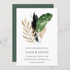 熱帯の緑の結婚葉 招待状