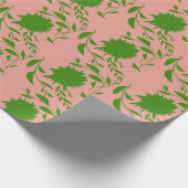 熱帯の緑の花と葉ピンクの花 ラッピングペーパー (角)