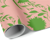 熱帯の緑の花と葉ピンクの花 ラッピングペーパー (ロールコーナー)