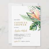 熱帯の緑の花のカップルモダンシャワー 招待状 (正面)