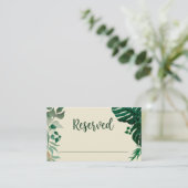 熱帯の緑の葉の予約結婚席 プレイスカード (スタンド正面)